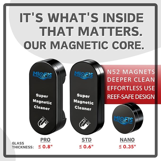 Magnetic Aquarium Cleaner, N52 Strong Magnet Algae Scraper for Fish Tank Glass, Ultra-Thin 0.55" Coral Safe, Fits 0.6" Glass 120 Gallon, Freshwater Marine (Not Acrylic) (STD)