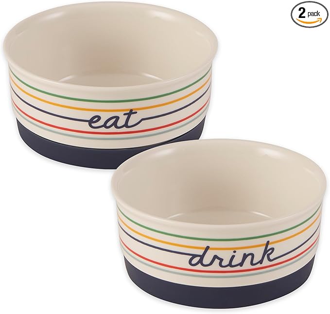 Bone Dry Ceramic Food Bowls, Non-Slip & Dishwasher Safe, Small Set, 4.25x2 Eat/Drink