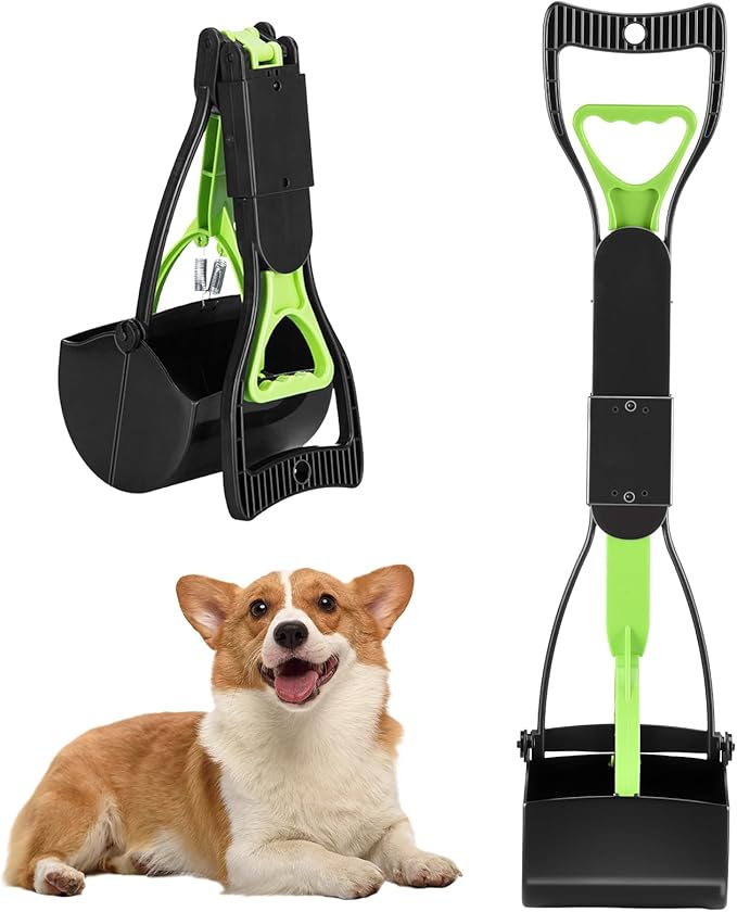 23.6‘’ Pooper Scooper, Foldable Pooper Scooper for Large Medium Small Dogs, Poop Pick Up Tool for Yard, Lawns, Grass(Green)
