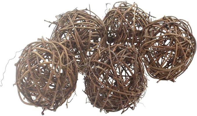emours Willow Branch Rattan Ball Chew Toys for Small Animals Rabbits Guinea Pigs Chinchillas Pet Rats 5Pcs