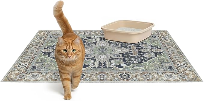 Lovewag Pets Cat Litter Mat 2 Pack - Large 36x48 Machine Washable Easy Clean Non-Slip Waterproof Mats for Cats - (Sage Forest)