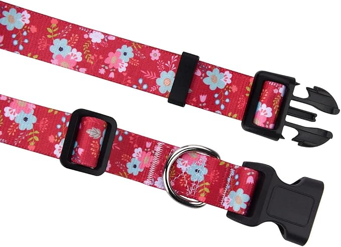 Mihqy Dog Collar with Bohemia Floral Tribal Geometric Patterns - Soft Ethnic Style Collar Adjustable for Small Medium Large Dogs(Red Flower,XS)