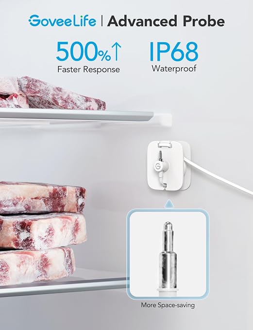 GoveeLife Bluetooth Refrigerator Thermometer with LCD Disaplay, 1-Pack | Freezer alarm fridge monitor with app alerts & anti-false, 197ft range, 2-yr data export. For freezer/fish tank/hot tub