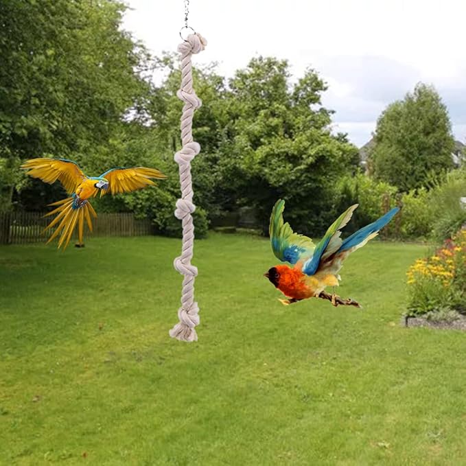 Bird Rope Toy with Knots Cotton Rope Cage Hanging Swing Parrot Bungee Toy for Chewing Climbing 15.74in in Length Bird Rope Toys for Parrots