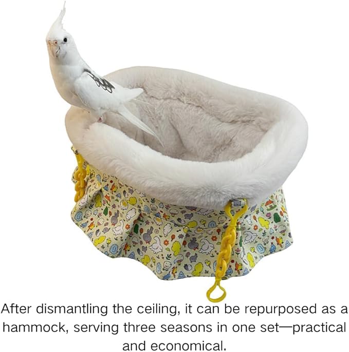 2 in 1 Warm Bird Carrier Bag, Bird Hammock Bed for Cage, Winter Travel Bag, Portable Parrot Outing Bag for Lovebird, Budgie, Conure, Quaker, Small Medium Birds (Yellow,Large)
