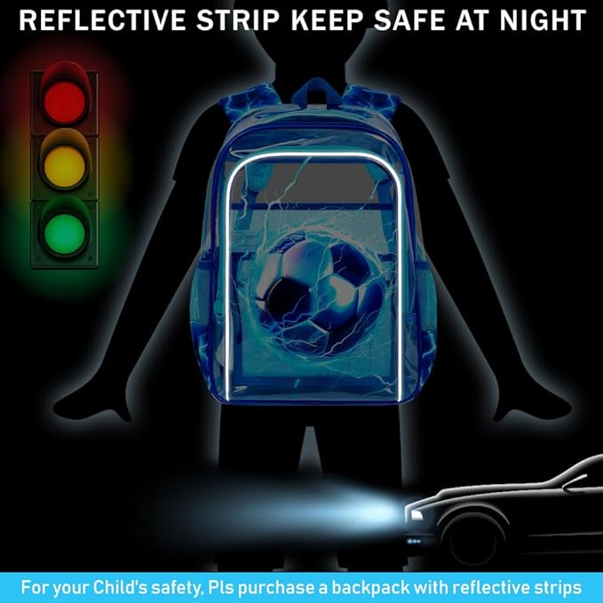 KLFVB 3PCS Clear Backpack for Girls and Boys, Kids See Through Backpacks Stadium Approved, Transparent Bookbag for Elementary