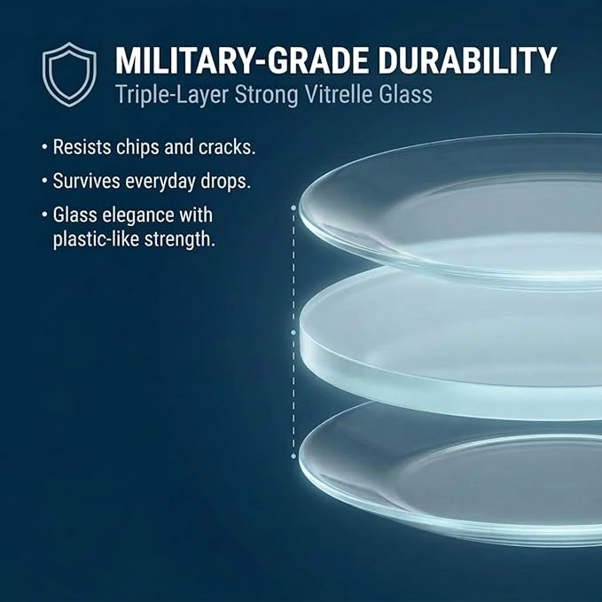 Corelle Vitrelle 6-Piece Salad Plates Set Triple Layer Glass and Chip Resistant, 8-1/2-Inch Lightweight Round Plates, Winter Frost White