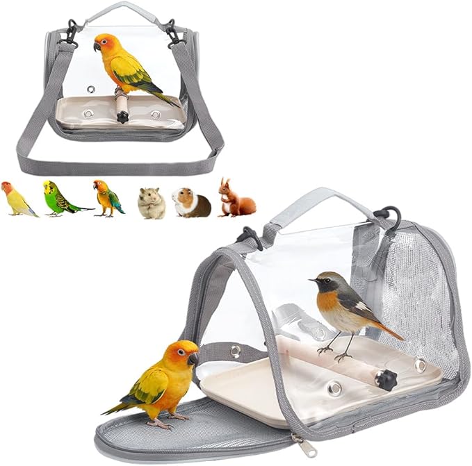 Bird Carrier Backpack Gray Travel Cage with Clear PVC Window and Breathable Mesh Portable Bird Carrier Bag for Small Birds Parrot Cockatiel Parakeet to Vet Visit and Outdoor Adventure