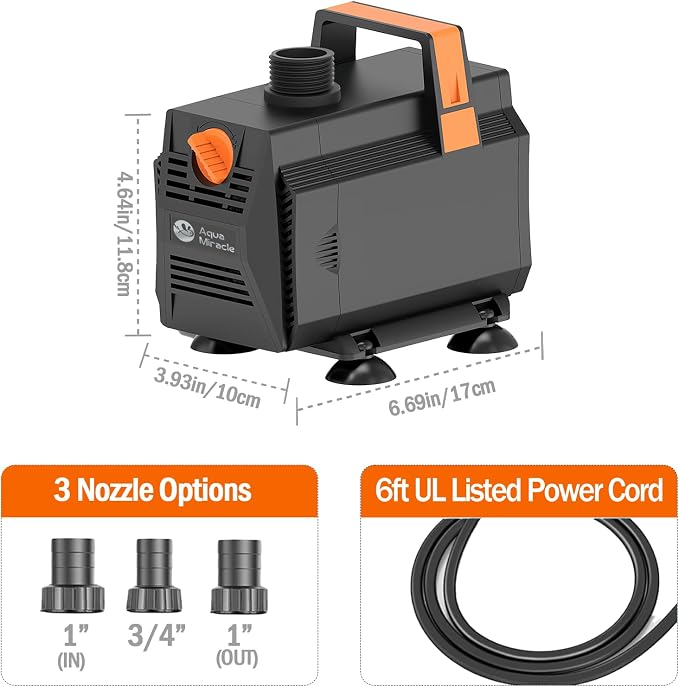 AquaMiracle 1200GPH Aquarium Water Pumps (4500L/H, 70W) Fountain Pump Pond Pump Submersible Water Pump with Flow Control for Fountain, Waterfall, Statuary, Filtration, Water feature, Hydroponics