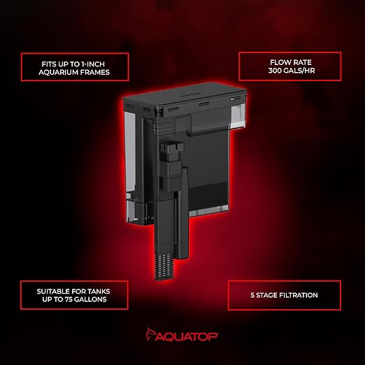 Aquatop Hang-On Canister Filter - Advanced 5 Stage Filtration System - Built-in 7W - Easy, Drop-in Media Tray - HC300-UV