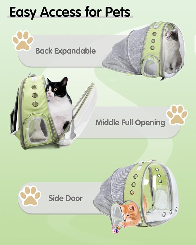 Pet Carrier Backpack Expandable for Cats and Small Dogs, Breathable Anti-Collapse Design, Airline Approved Travel Backpack for Hiking and Outdoor Use (Back Expandable-LightGreen)