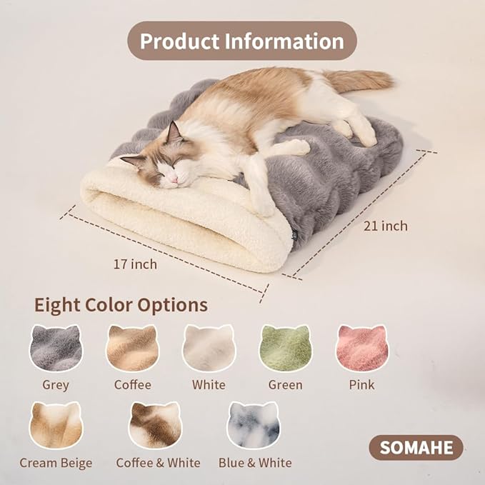 SOMAHE Self-Warming Cat Sleeping Bag, Enclosed Hooded Snuggle Sack with Dual-Side Plush Cat Cave Bed, Portable Foldable Pet Sleeping Pod for Indoor & Travel, Anti-Static, 21.7"x17.7"Grey