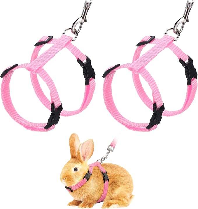 Rabbit Harness and Leash, Escape Proof Bunny Cat Leash Small Animal Harness Soft Adjustable Buckle(2Pcs, Pink) for Bunny Kitten Cats Puppies Walking Hiking Training