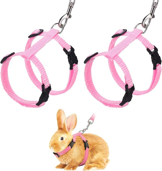 Rabbit Harness and Leash, Escape Proof Bunny Cat Leash Small Animal Harness Soft Adjustable Buckle(2Pcs, Pink) for Bunny Kitten Cats Puppies Walking Hiking Training