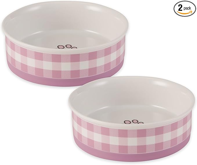Bone Dry Ceramic Food Bowls, Non-Slip & Dishwasher Safe, Large Set, 7.5x2.4 Pansy Check