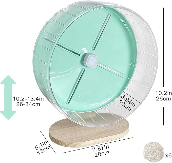 Silent Hamster Exercise Wheel,10.2 Inch Quiet Spinner Syrian Hamster Running Wheel,Anti-Skid & Adjustable Stand for Gerbils, Rats, or Other Small Pets,Green