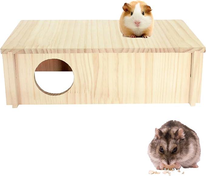 Wood House Hideout 2-Chamber Hamster Wooden Multi-Chamber Habitats Decor for Dwarf Chinchilla Mice Gerbils Mouse and Other Small Rodents