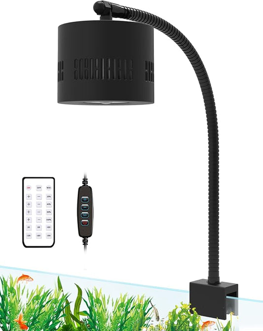 Lominie Aquarium LED Light 10 Gallon Fish Tank Light Timer Clip on Aquarium Lamp Full Spectrum 85W 6500k for Freshwater Refugium Cube Tank with Gooseneck