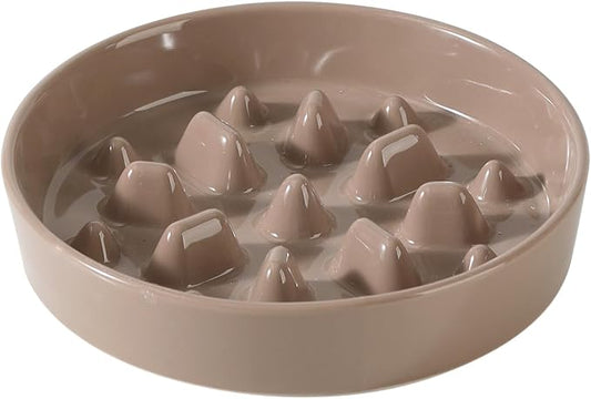 Havniva Ceramic 1.6 Cup Dog Bowl Slow Feeder, 8.2 inch Slow Pet Food Dish for Medium and Large Dog, Stop Bloat, Preventing Choking(Single Bowl, Brown Coffee)