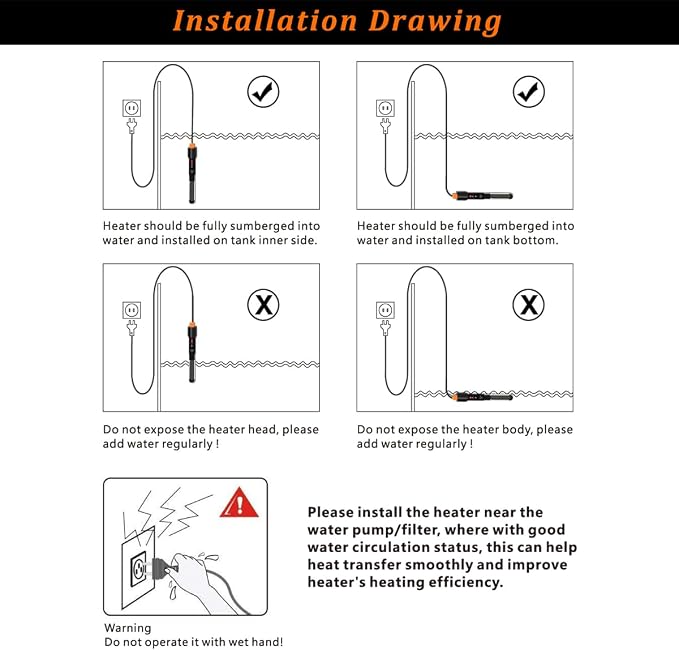 200Watt Aquarium Heater for 25-50 Gallon Fish Tank, Adjustable Submersible Heater Thermostat with Thermometer Strip and Suction Cup