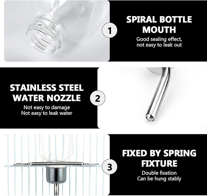 Small Animal Water Bottle - No Drip Water Dispenser Gravity Hydration Fountain Drinking Feeder for Dog,Cat,Rabbit,Hamster Cage or Kennel Size S