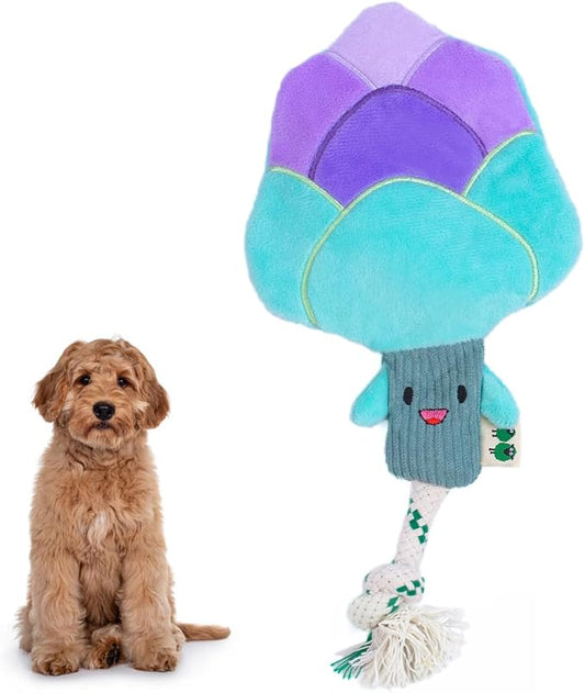 Green Sheep Interactive Plush Dog Toy, No Stuffing Squeaky Toy with Recycled Cotton Rope for Medium to Large Dogs, Asparagus