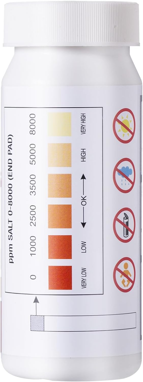 SuperCheck Salt Test Strips for Testing Sodium Chloride Content in Pool and Spa, 0-8000 ppm, Saltwater Pool Test Strips, Measure Salt Level in Saltwater Chlorine Generator Pool System, Salt Test Kits