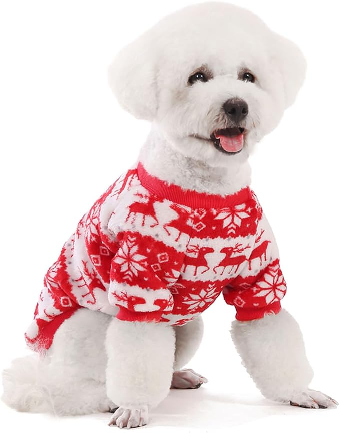 FabriCastle Christmas Dog Sweater, 2-Pack Dog Clothes XXS, Ultra Soft and Warm Pet Jackets for Small Dogs & Cats, Winter Pet Apparel Costumes, Puppy Outfits (Red,Blue, XX-Small)