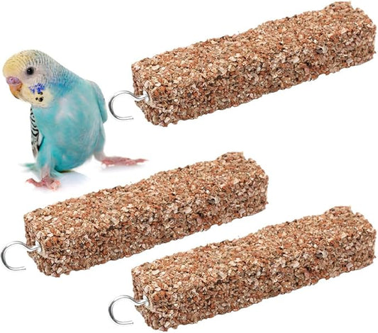 3 Pack Bird Perch Treats Calcium Mineral Chewing Toy Beak Grinding Stone Stick for Bird Parrot Budgie Cockatiel Conure Lovebird Parakeet