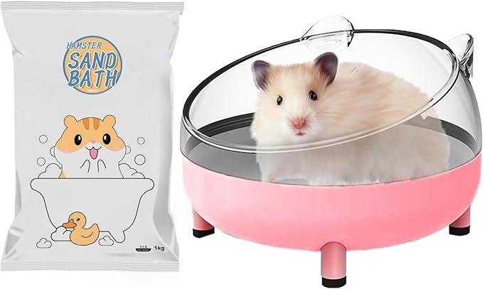 Meow&Woof Hamster Sand Bath Container & Dust-Free Bath Sand Set, 6.5" Sandbox Toilet for Hamster, Gerbil, Chinchilla, Mice – 2.2 lbs Potty Litter Sand for Small Animals (Pink)