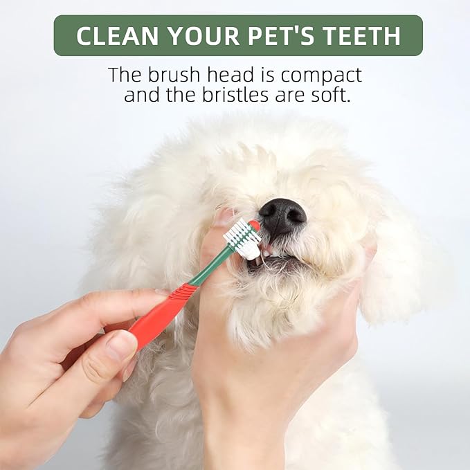 Dog Toothbrush and Toothpaste Kit Vanilla Dog Toothpaste(70g) Soft Nylon Double-Head Dog Toothbrush Green Dog Finger Toothbrush Puppy Tooth Brushing Kit Pet Dental Care Kit for Dogs and Cats