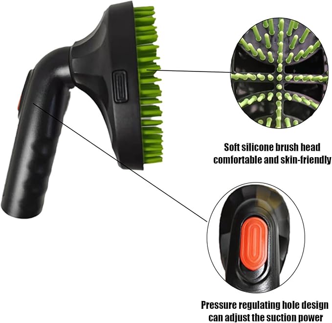 Pet Vacuum Brush - Removes Loose Hair Gently, 2 Head Attachment Kit + Pressure Relief Hole, Suction Control Design, Durable PP plasticc Body + Lightweight 160g - | for Long Haired Dog & Cat Coat Care