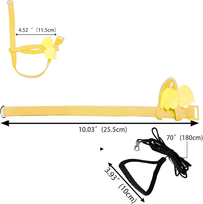 Birds Harness Leash Outdoor Flying Escape-Proof Adjustable Training Design Anti-Bite Bird Rope with Cute Wing for Parrots Scarlet Keck Mini Macaw Love Birds (Yellow)