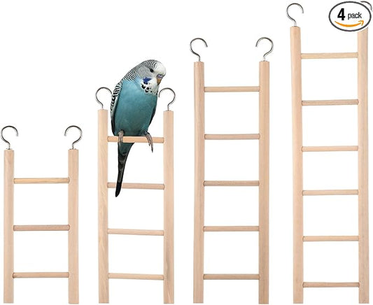 EupHHonycs 4PCS Wooden Ladders for Bird Cages 4 Sizes Wooden Ladder Birds Toys Parrot Step Ladders Cage Hanging Bird Climbing Toys for Parakeets, Parrots, Cockatoo and Lovebirds