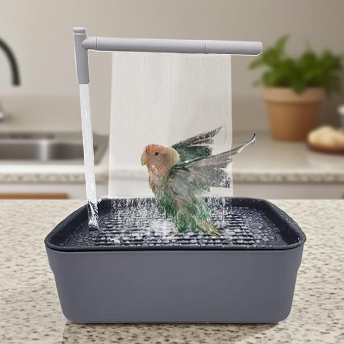 Parrot Shower - Indoor Bird Bath Station, Quiet Water Spray Unit, Automatic Cage Cleaning Flow System, Gentle Mist Bathing Setup For Finch Parakeet Cockatiel Lovebird African Grey | Home Aviary Care X
