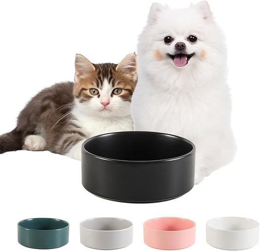 Ceramic Dog Bowl for Food and Water - Pet Feeder Bowl for Small Dogs and Cats - Heavy Ceramic Feeding Dish with Non Slip Base - Dishwasher & Microwave Safe - 5 Inch - 1.4  Cups - Black