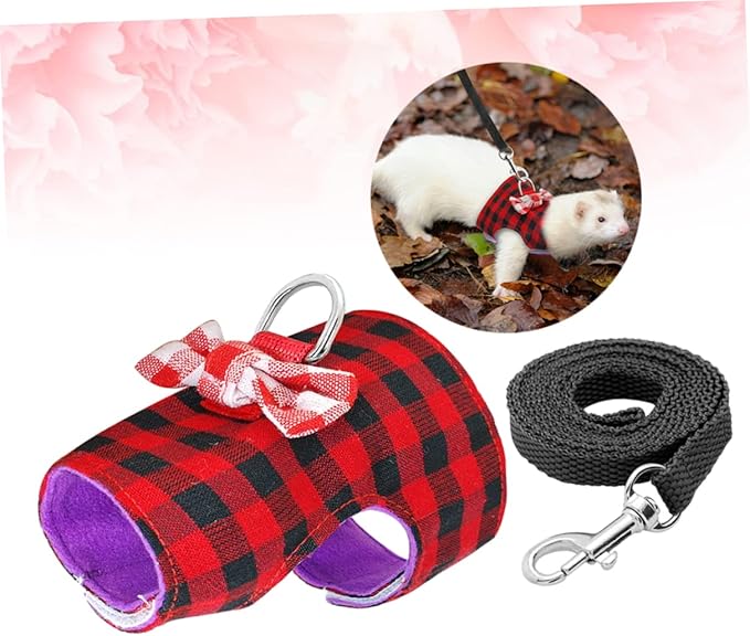 Kisangel Lovely Pet Leash Breathable Mesh Fabric Vest for Small Animals for Hamsters and Guinea Pigs s Red Grids