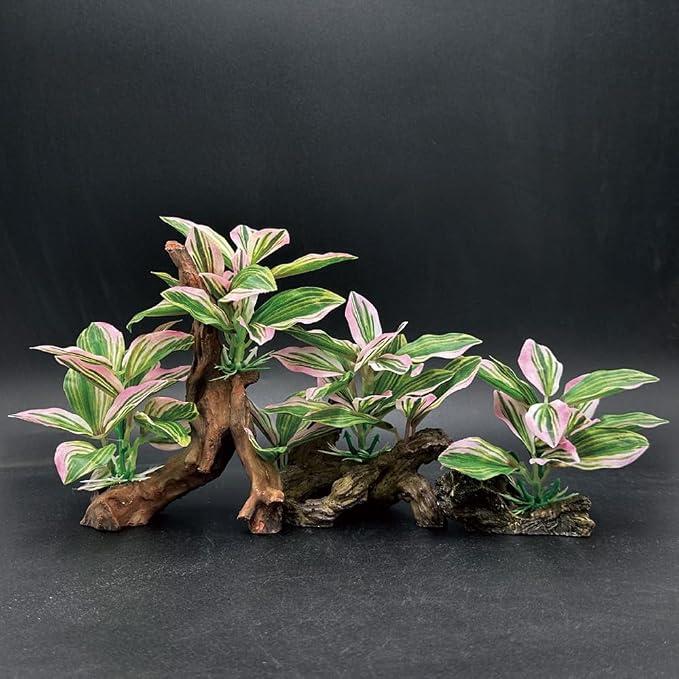 Fish Tank Decorations Aquarium Decor Ornaments Betta Pink Leaf pad Hammock Artificial Driftwood Goldfish Bowl Accessories (Light Pink 3pcs/Buddha-Set)