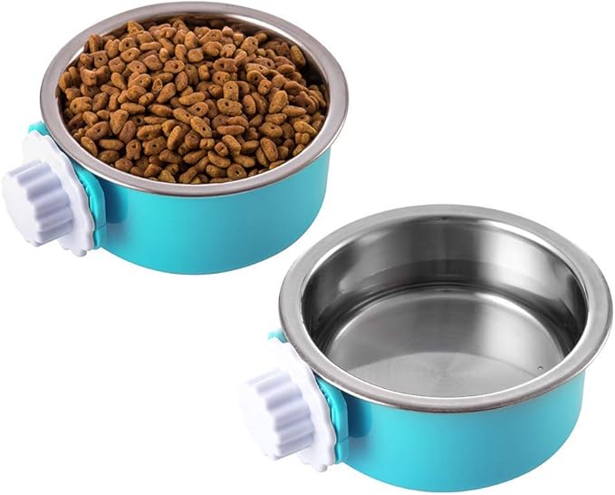 Crate Dog Bowl-Stainless Steel Removable Hanging Food Water Bowl Cage Coop Cup for Pet,Blue (LJ-ZLK-110808)