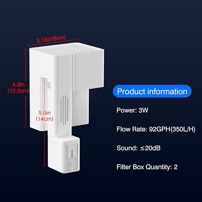 Hang On Back Aquarium Filter for 15 Gallons Fish Tanks, 2-Stage Multi-Stage Filtration with Surface Skimmer, Ultra Quiet HOB Power Waterfall Filter for Freshwater