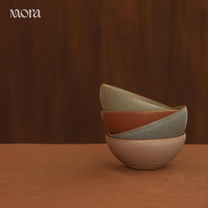 MORA Small Bowls Set of 4, 16oz Ceramic Pottery Dessert Bowls - Microwave, Oven and Dishwasher Safe - Harvest