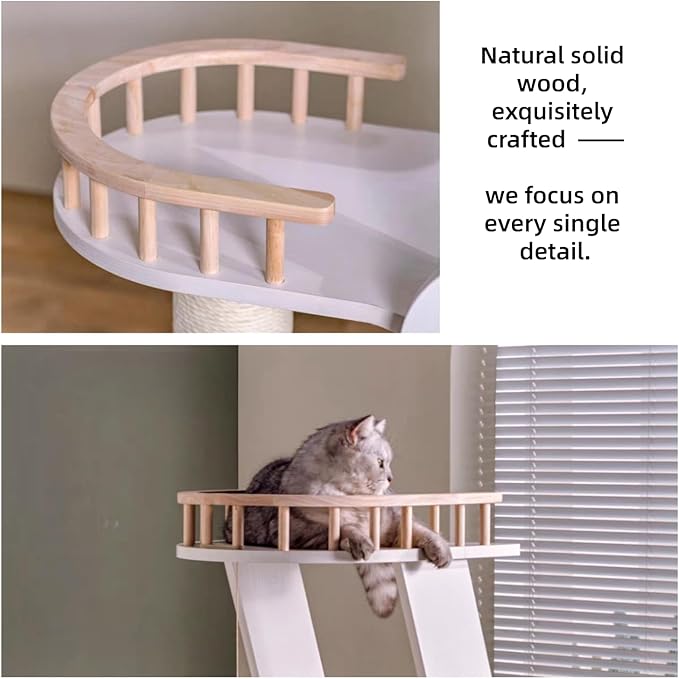 SHENGOCASE Modern Wooden Cat Tree Tower, 54.3 Inches Tall, 5-Level Perch Platform with Scratching Post, White