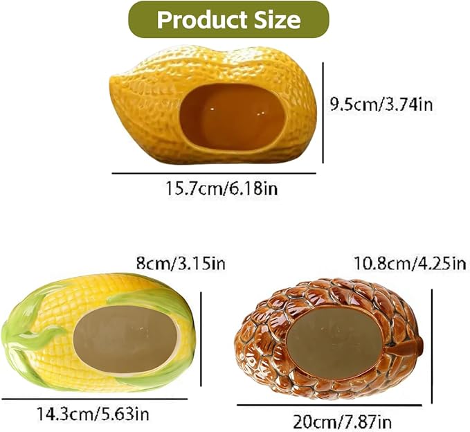 Ceramic Hamster Bed Cute Cooling Hideout for Small Pet Multi-Size Habitat Decor Cage Accessories for Gerbil Axolotl (Brown-Pinecone)