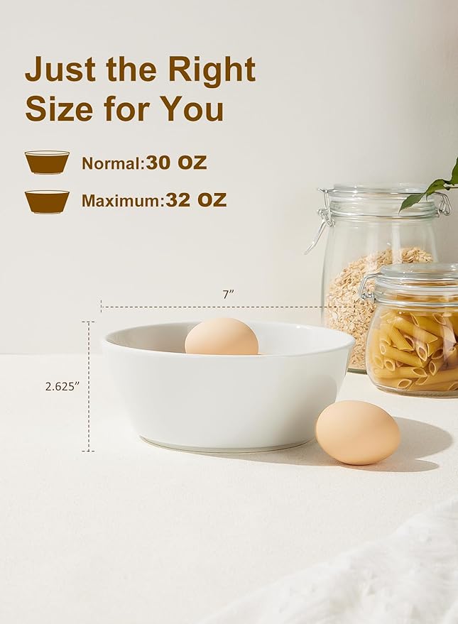 32 OZ Large Soup Bowls Set of 4 – White Porcelain Bowls for Ramen, Cereal, Salad, Pasta, Oatmeal & More – Microwave, Dishwasher, Oven & Freezer Safe