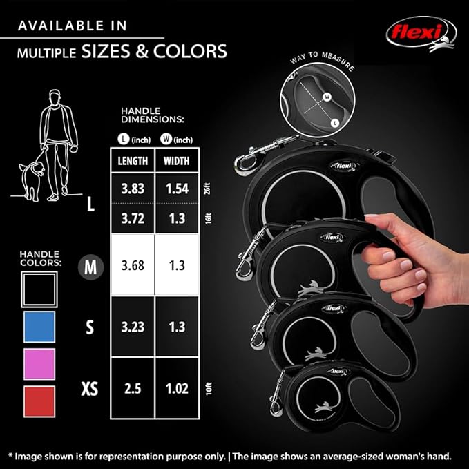 FLEXI New Classic Tape Retractable Dog Leash for Medium Dogs Upto 55 lbs. – 16 ft., Black | Tangle Free Pet Walking Leash with One-Handed Brake, Pause, Lock|German Quality Product
