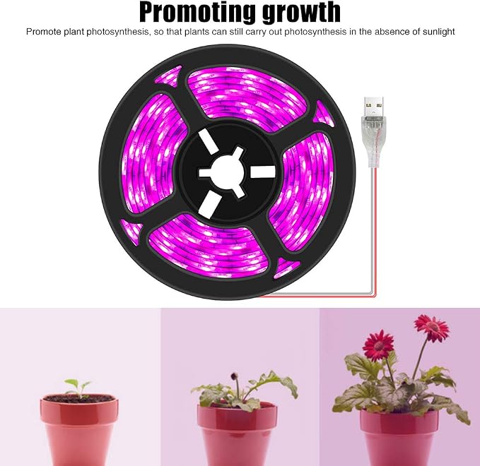 Plant Grow Light Strip 2835 SMD IP66 Waterproof Full Spectrum LED Light for Indoor Plants, Greenhouse, Aquarium, Garden, Flowers, Veg - USB Interface