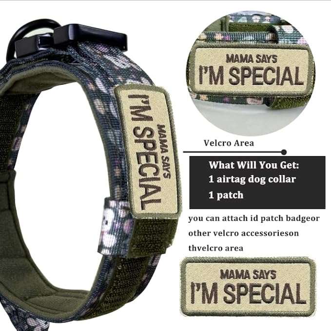 Upgraded AirTag Dog Collar,Waterproof Tactical Dog Collar with AirTag Holder, Control Handle and Metal Buckle,Heavy Duty Dog Collars for Large Dogs (Rabbit，M