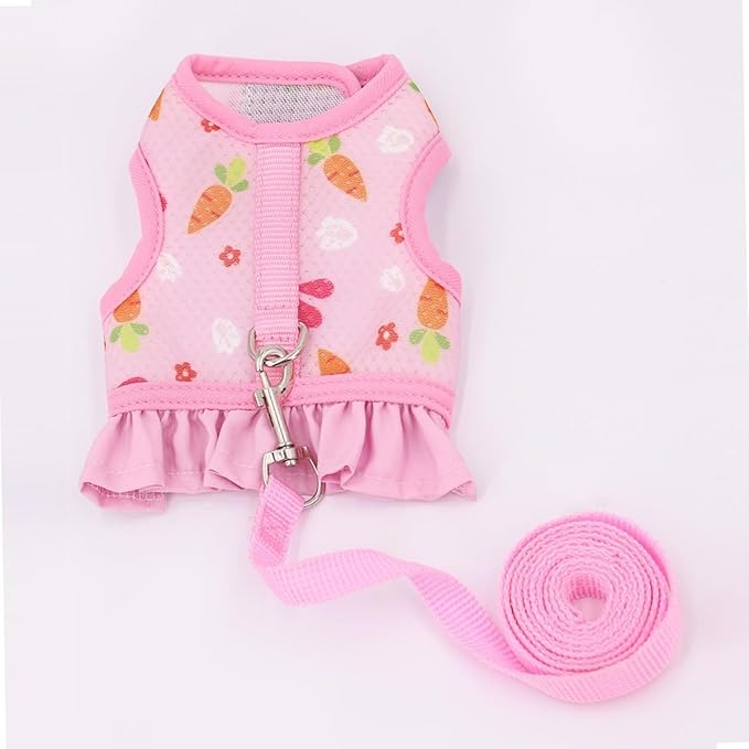 Bunny Harness and Leash, Guinea Pig Clothes Ferret Rabbit Rats Hamster Soft Mesh Escape-Proof Vest Set Cute Carrot Pattern for Chinchilla Small Animals Kitten Puppy Orange S
