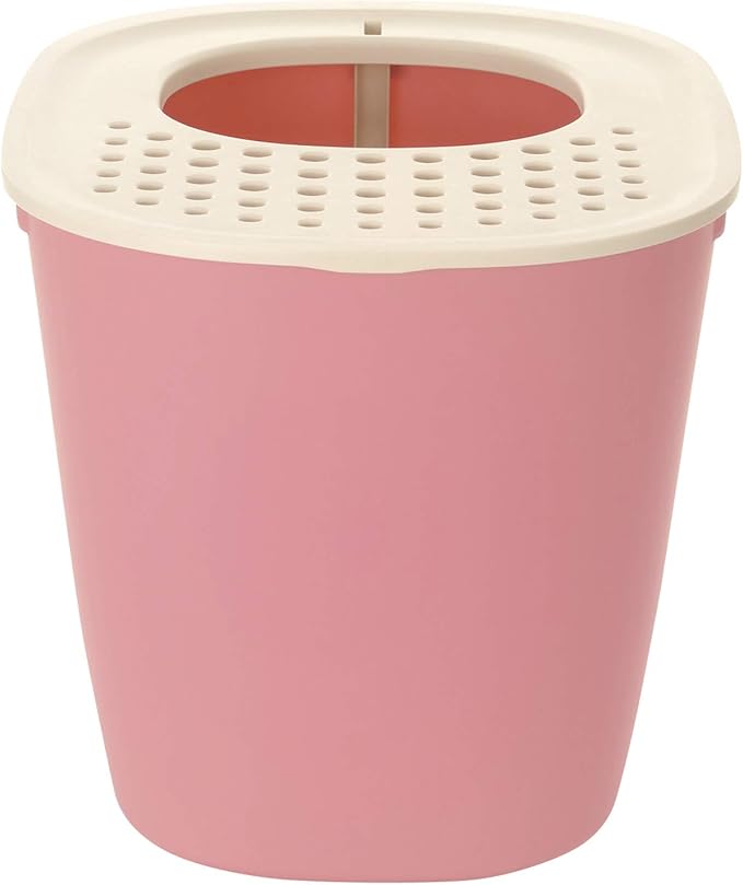 Richell PAW TRAX Top Entry Cat Litter Box, Hooded Cat Litter Pan, Enclosed Litter Box, Salmon Pink