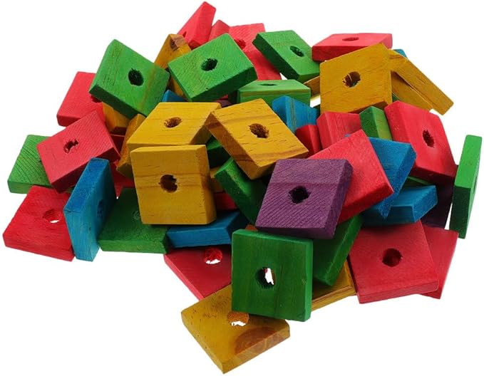 SUPVOX Parrot Toys 50 Pcs Natural Wooden Blocks for Chewing and Foraging Interactive Bird Toy Stress Relief 1.18X1.18X0.19 Inch